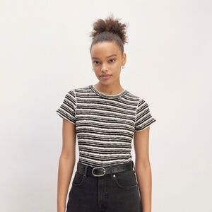 Everlane Women's Cozy Rib T-Shirt in Bone White/Black, Size Medium